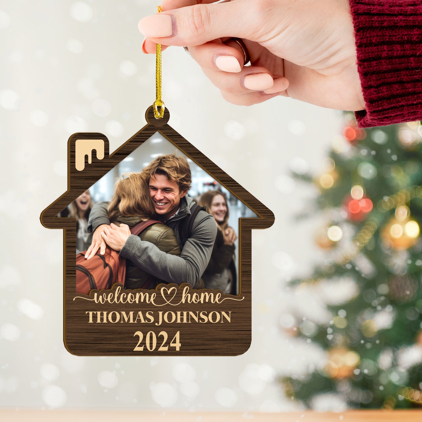 Custom Welcome Home Photo Wood and Acrylic Ornament