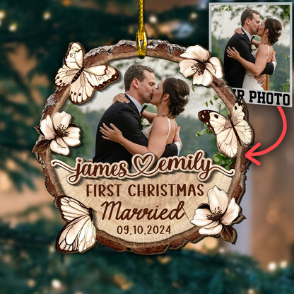 Custom Wedding Photo 2-Layer Wood Slice Ornament