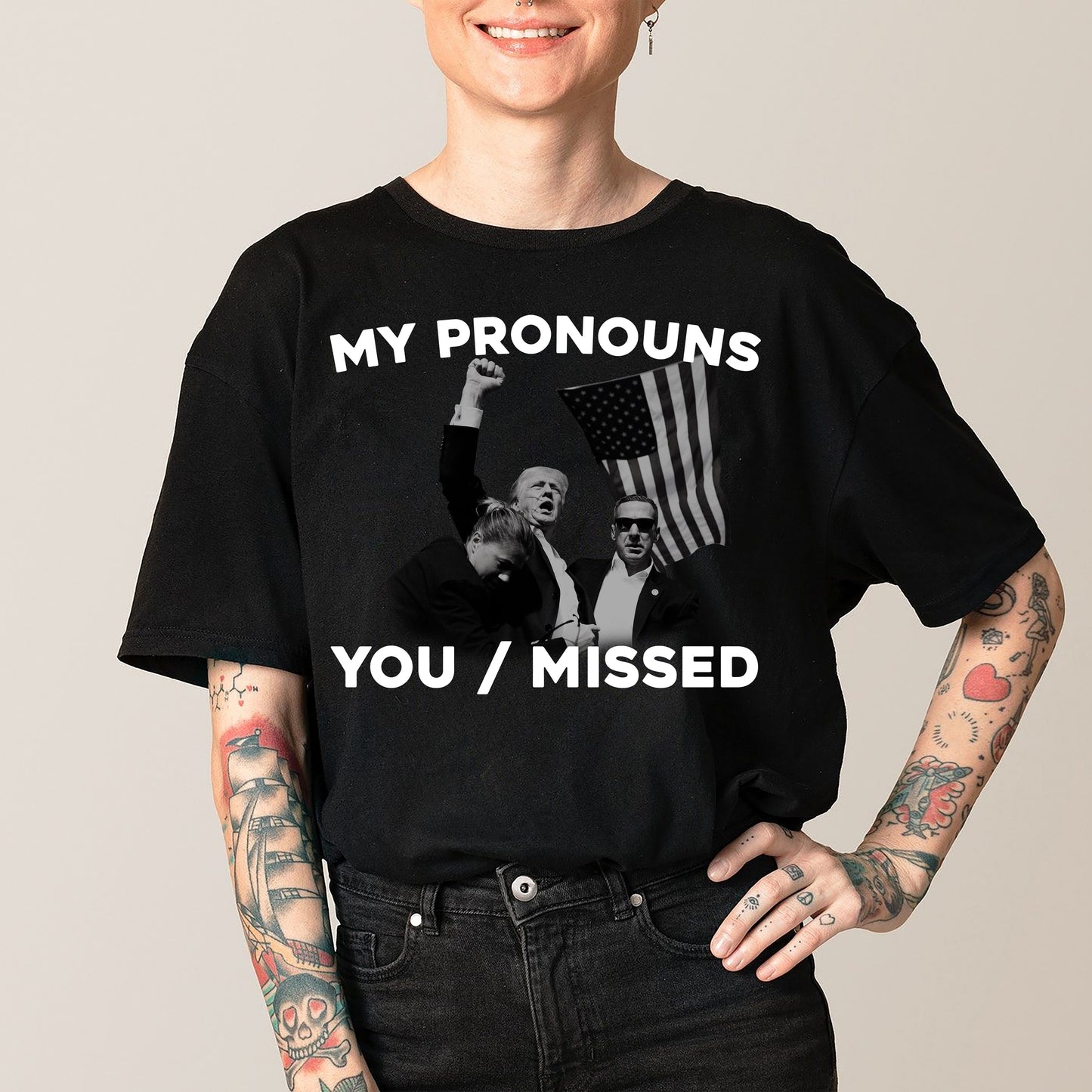 My Pronouns You Missed American Flag Shirt