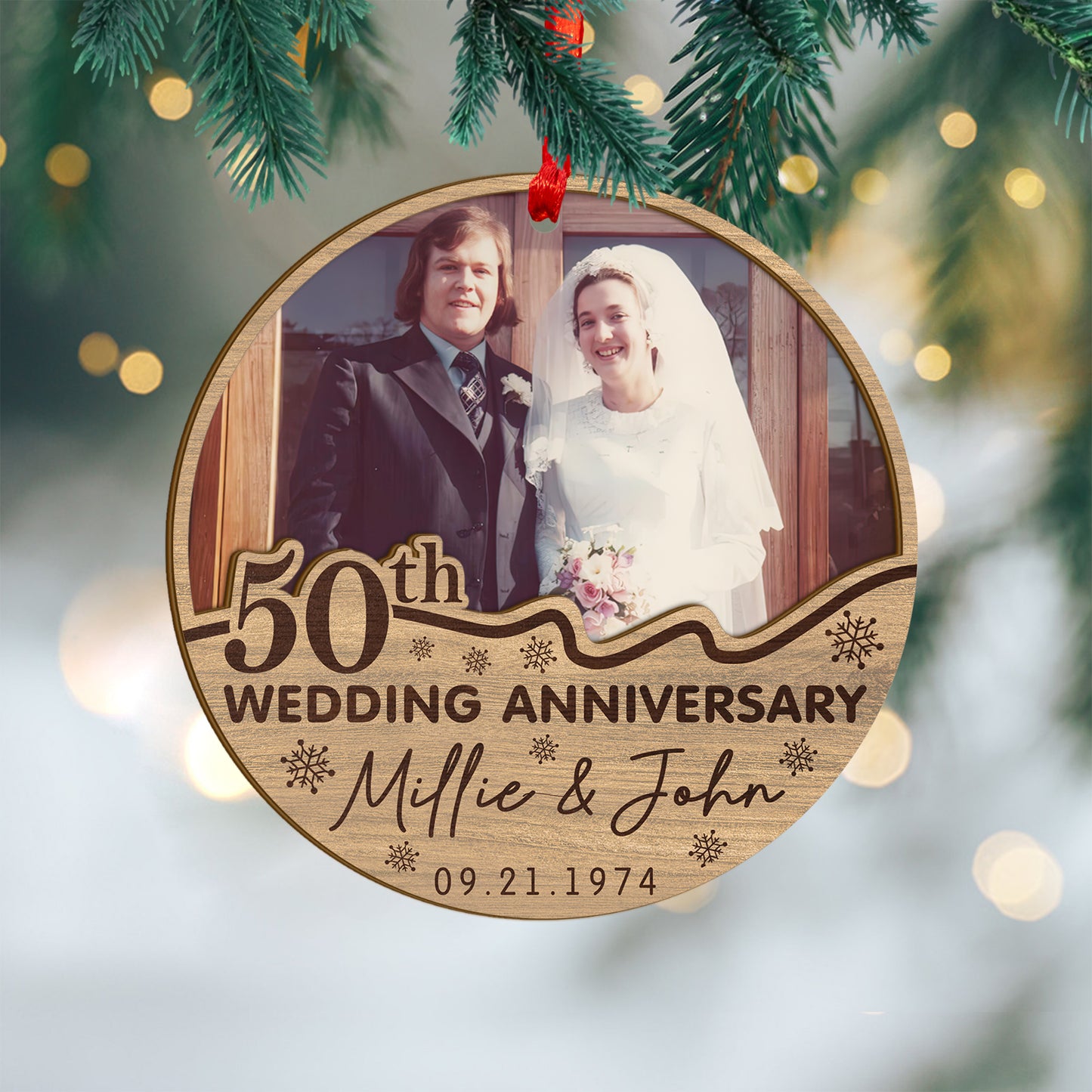 Custom 50th Wedding Anniversary Wood and Acrylic Ornament