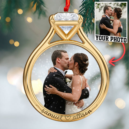 Custom Wedding Photo Ring Shape Wood and Acrylic Ornament