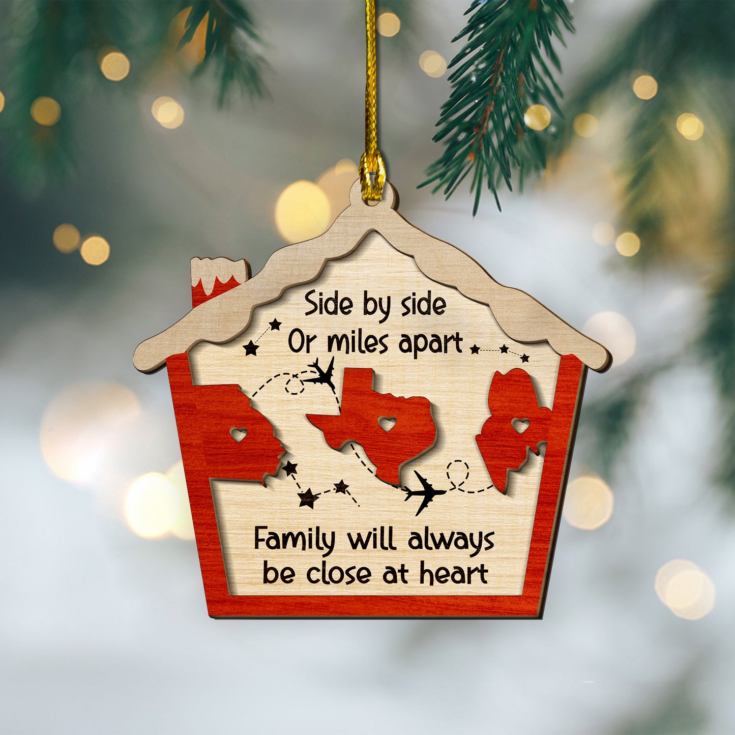 Custom Long Distance Family Christmas 2-Layer Wood Ornament