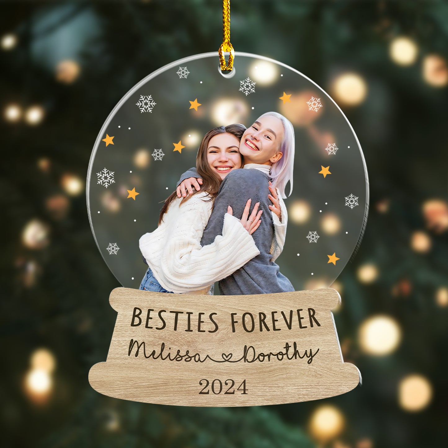 Custom Besties Photo Snowball Ornament