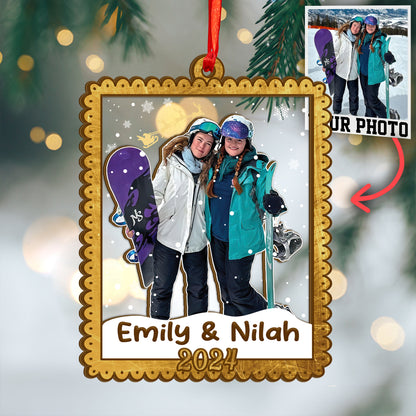 Custom Snow Boarding Photo Wood and Acrylic Ornament