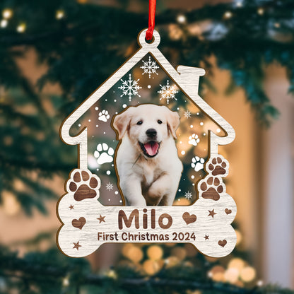 Custom Photo Dog First Christmas Wood and Acrylic Ornament