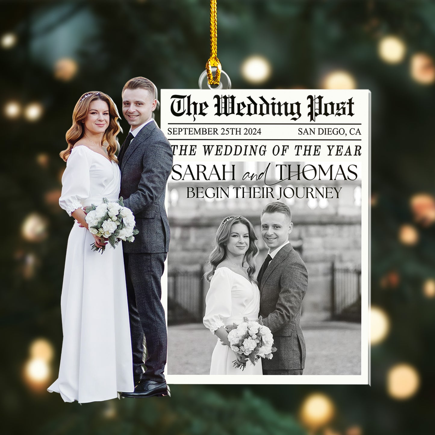 Custom Wedding Photo Newspaper Ornament