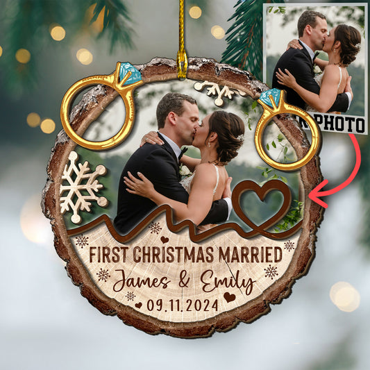 Custom Wedding Photo 2-Layers Wood Slice Ornament