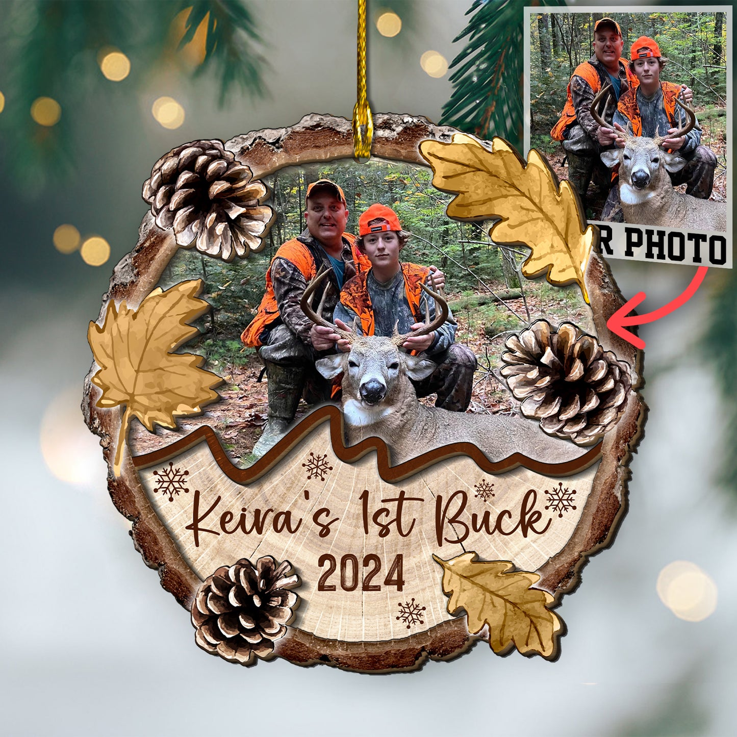 Custom Hunting Photo 2-Layer Wood Ornament