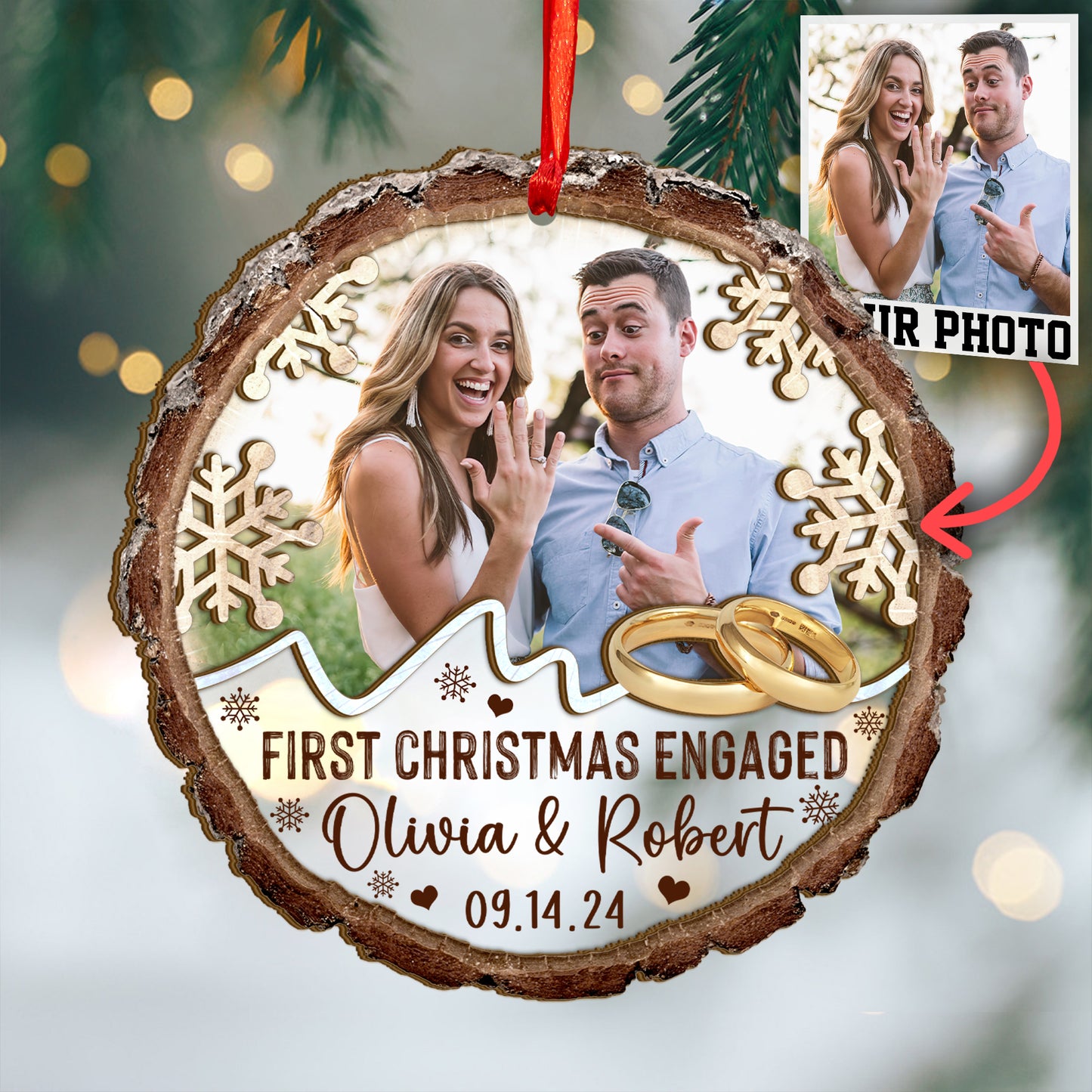 Custom Wedding Photo Wood and Acrylic Ornament