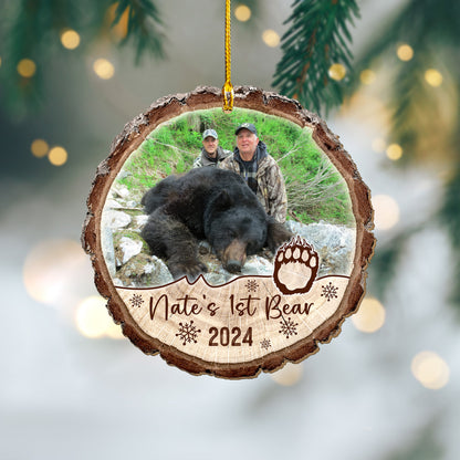 Custom Bear Hunting Photo Wood Ornament