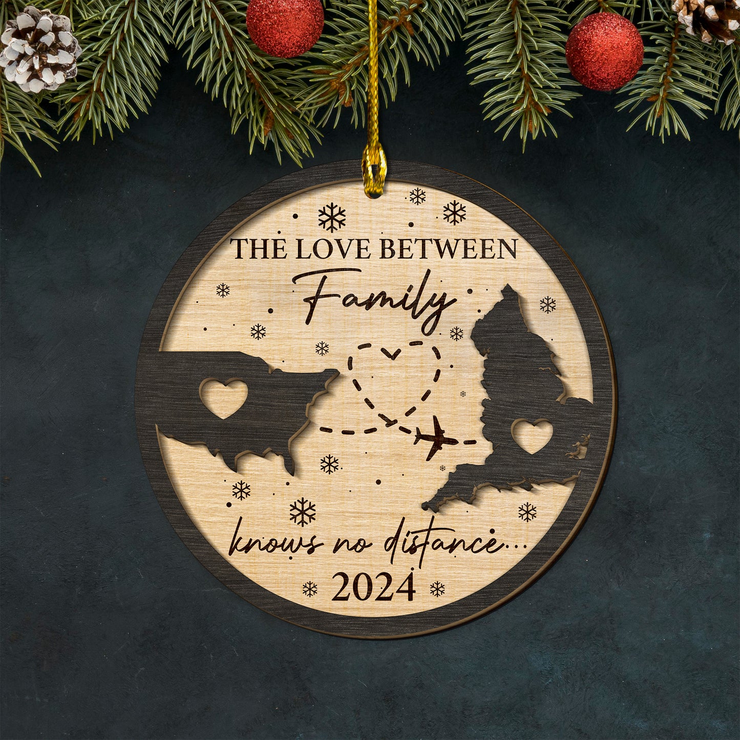 Custom Long Distance Family 2-Layers Wood Ornament