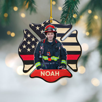 Custom Firefighter Photo Christmas Ornament