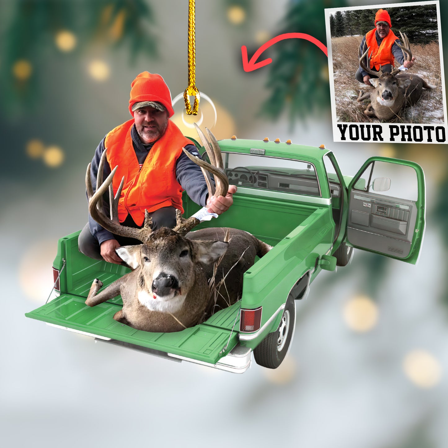 Custom Hunting Photo Vintage Truck Ornament