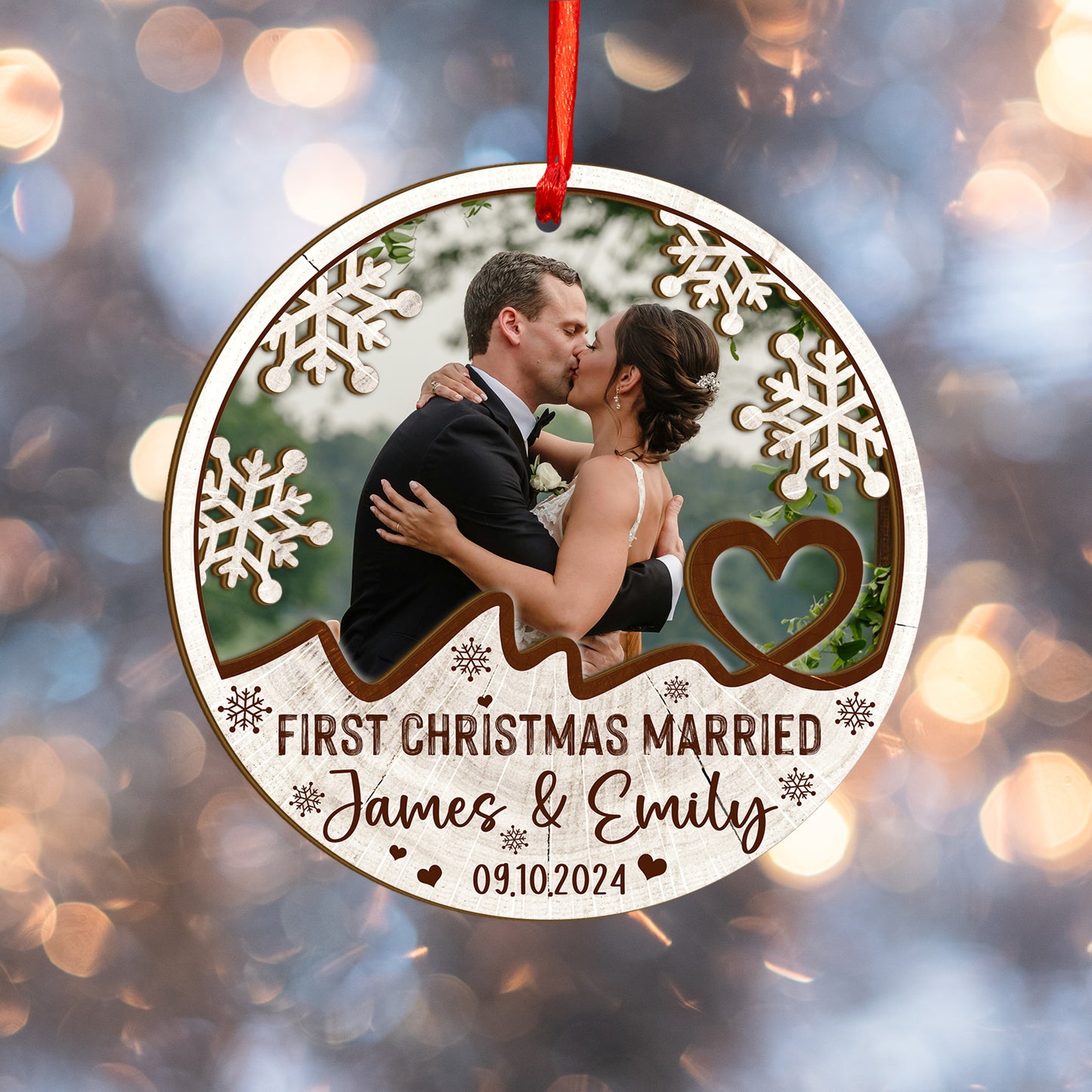 Custom Wedding Photo Wood and Acrylic Ornament