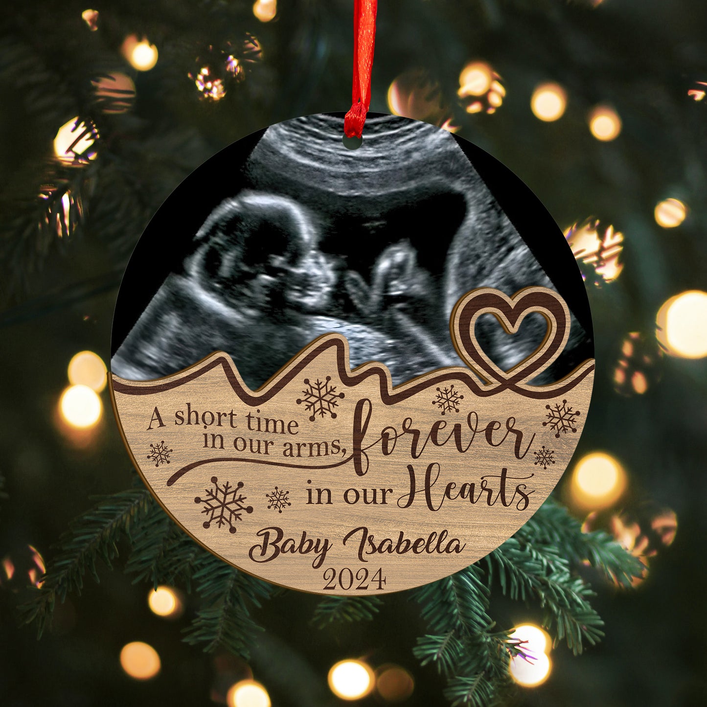 Custom Ultrasound Photo Baby Memorial Wood and Acrylic Ornament