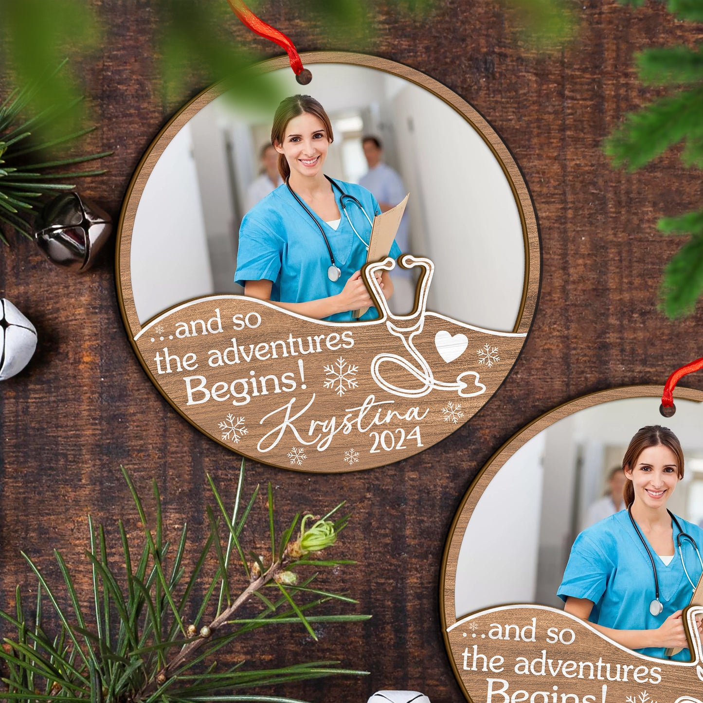 Custom Nurse Photo Wood and Acrylic Ornament