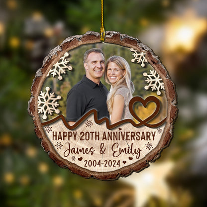 Custom Photo Couple Anniversary 2-Layer Wood Slice Ornament