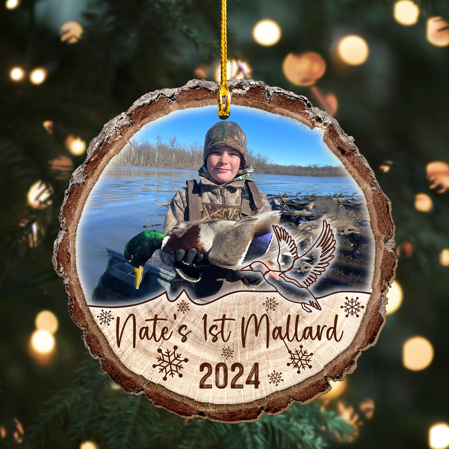 Custom Hunting Mallard Photo Wood Ornament