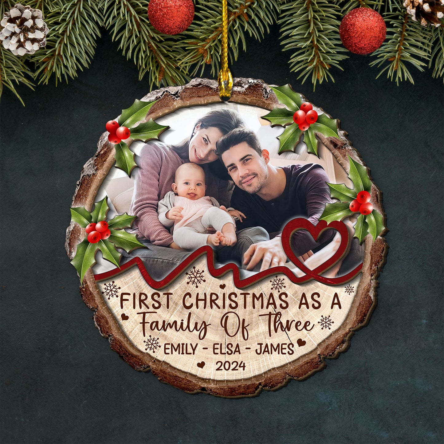 Custom Family Photo 2-Layer Wood Ornament