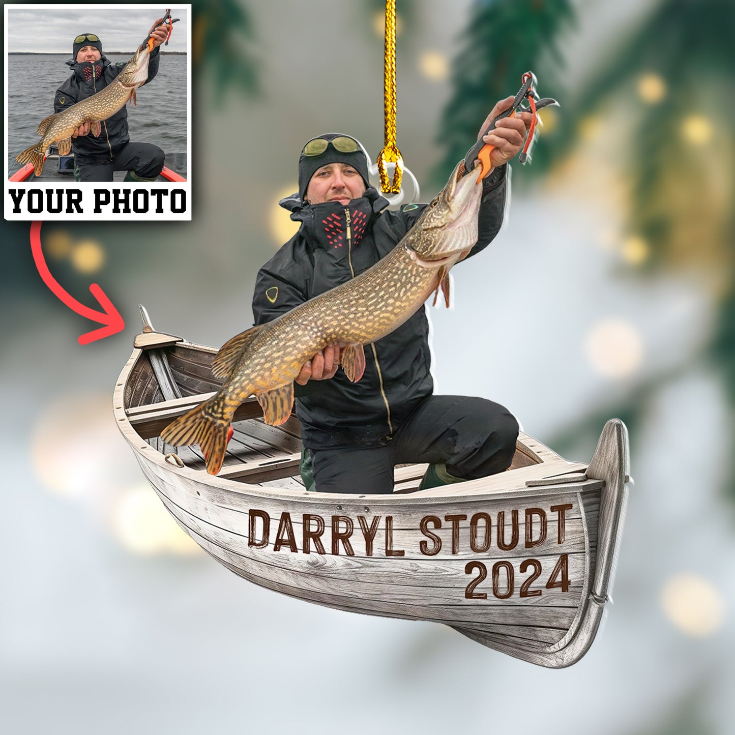 Custom Fishing Photo Vintage Boat Ornament