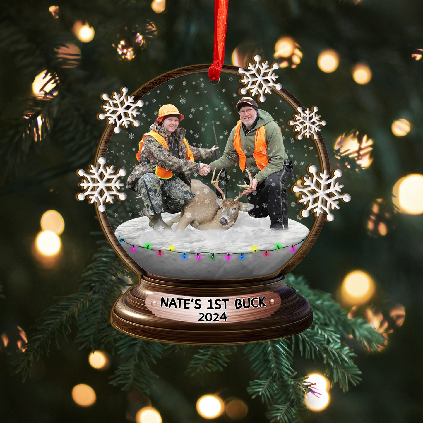 Custom Hunting Photo Snowball Wood and Acrylic Ornament