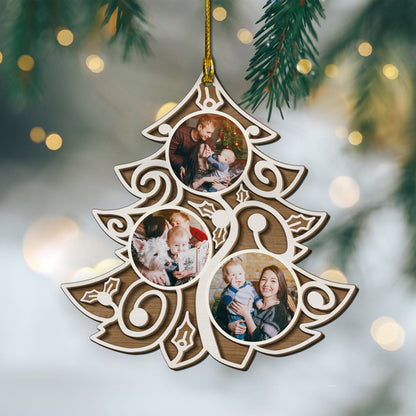 Custom Photos Noel Tree 2-Layer Wood Ornament