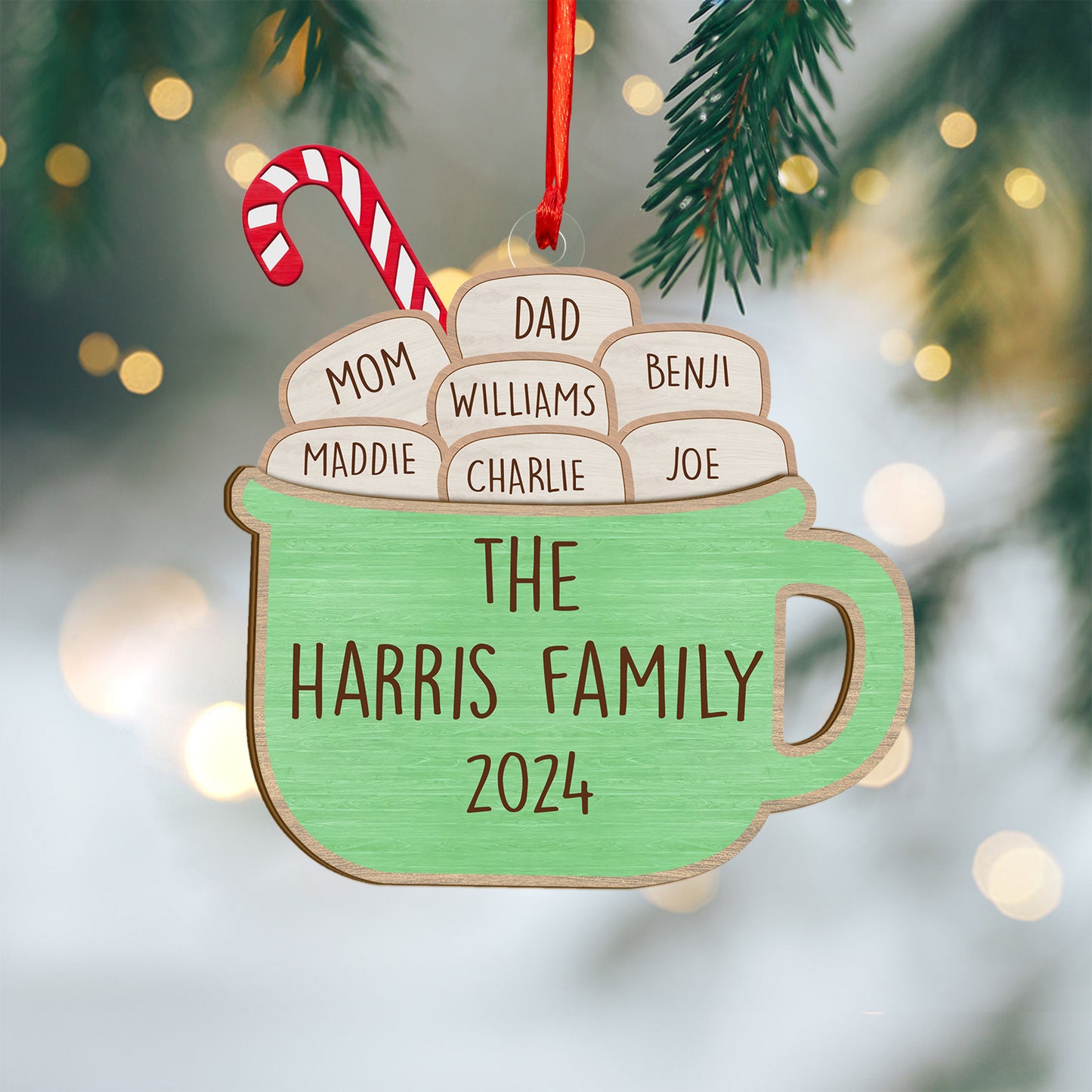 Custom Family Names Wood and Acrylic Ornament