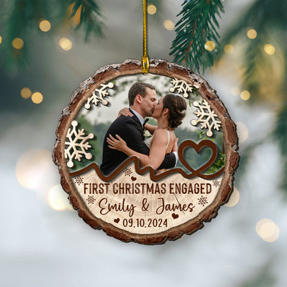 Custom Engagement Photo 2-Layer Wood Slice Ornament