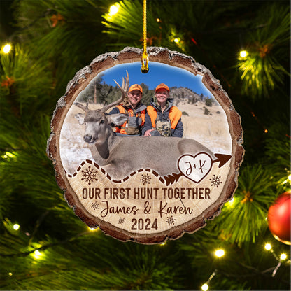 Custom Photo Hunting Couple Wood Ornament