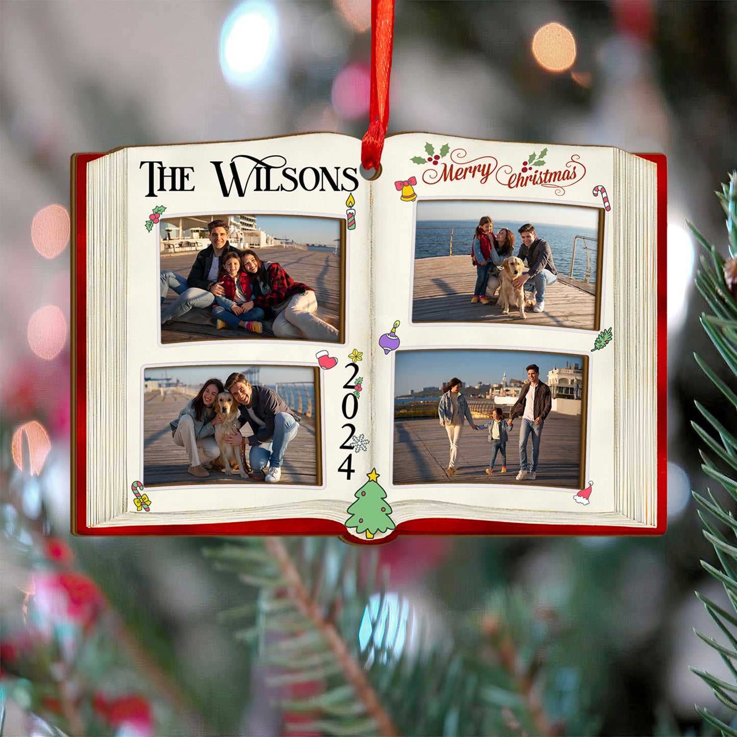 Custom Photos Family Book Wood and Acrylic Ornament