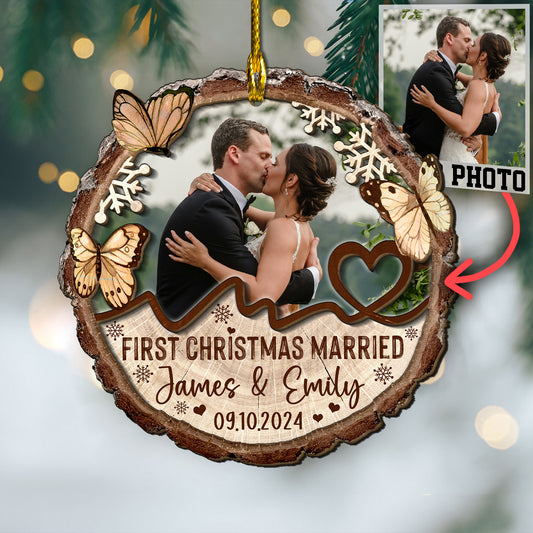 Custom Wedding Photo 2-Layer Wood Ornament