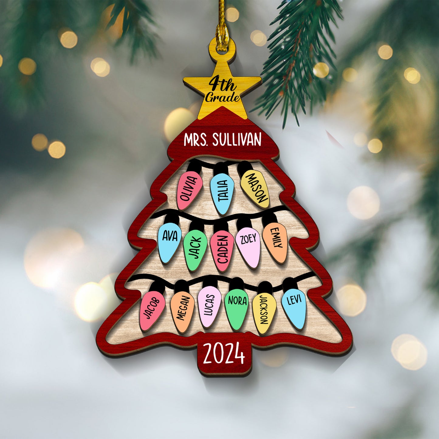 Custom Class List Christmas Tree 2-Layers Wood Ornament