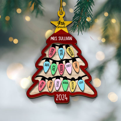 Custom Class List Christmas Tree 2-Layers Wood Ornament