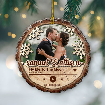 Custom Couple Song Photo 2-Layer Wood Slice Ornament