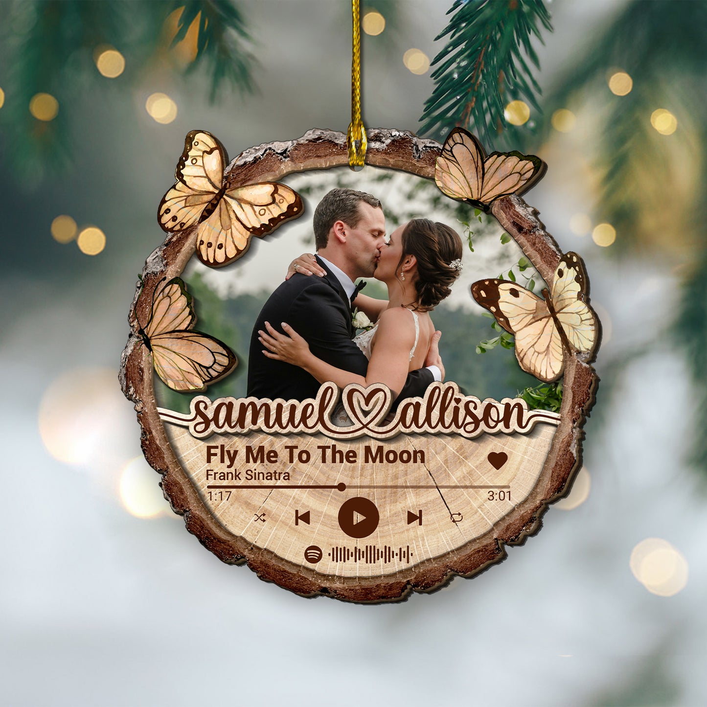 Custom Wedding Song Photo 2-Layer Wood Ornament