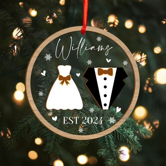 Custom Wedding Wood and Acrylic Ornament