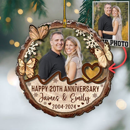 Custom Photo Couple Anniversary 2-Layer Wood Slice Ornament