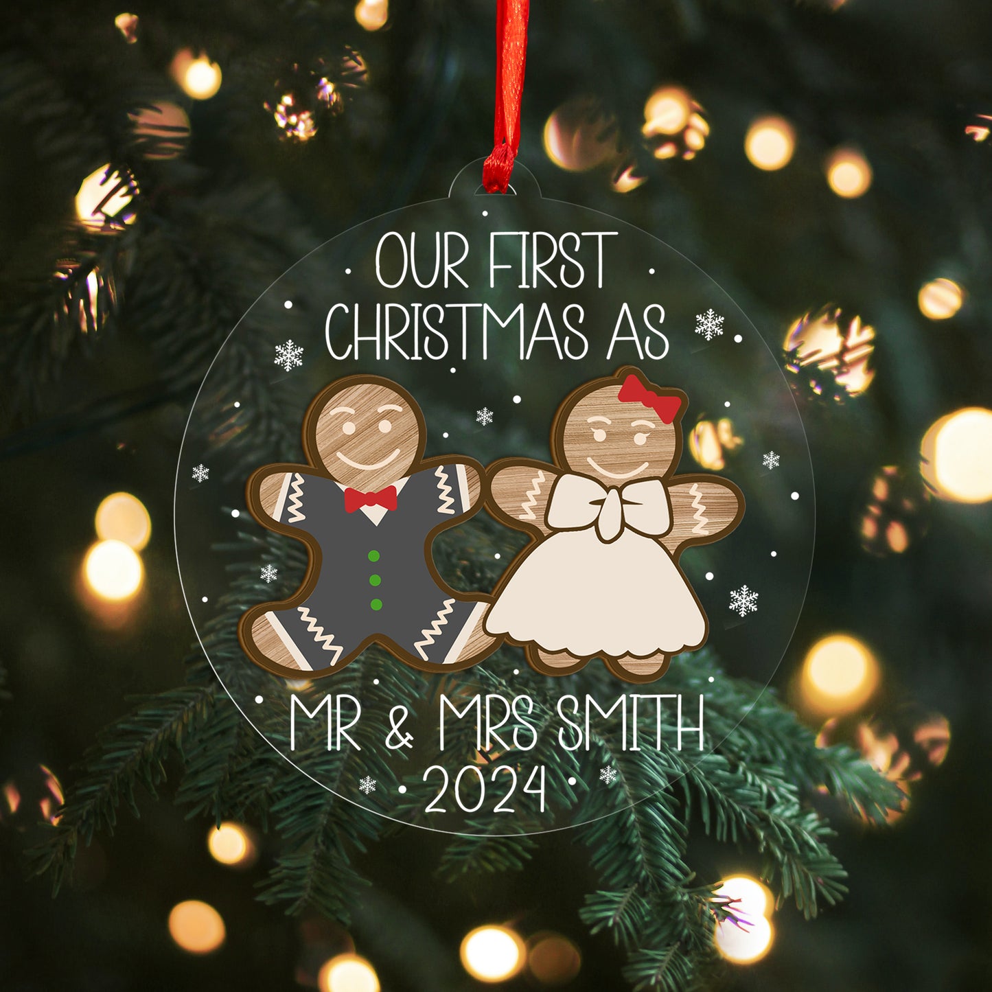 Custom Wedding Gingerbread Wood and Acrylic Ornament