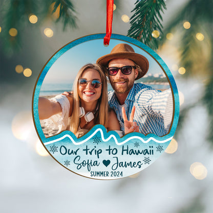 Custom Travel Photo Wood and Acrylic Ornament