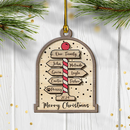 Custom Names Signposts 2-Layer Wood Ornament