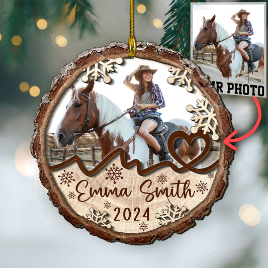 Custom Horse Riding Photo 2-Layers Wood Slice Ornament