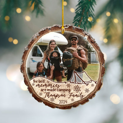 Custom Camping Photo Wood Slice Ornament