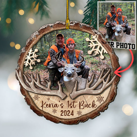 Custom Hunting Photo 2-Layers Wood Ornament