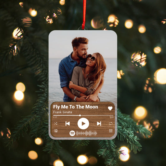 Custom Photo Couple Music Player Wood and Acrylic Ornament