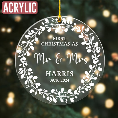 Custom First Christmas As Mr & Mrs Wedding Ornament