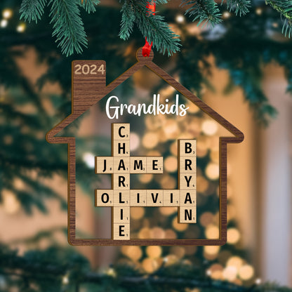 Custom Family Crossword Wood and Acrylic Christmas Ornament