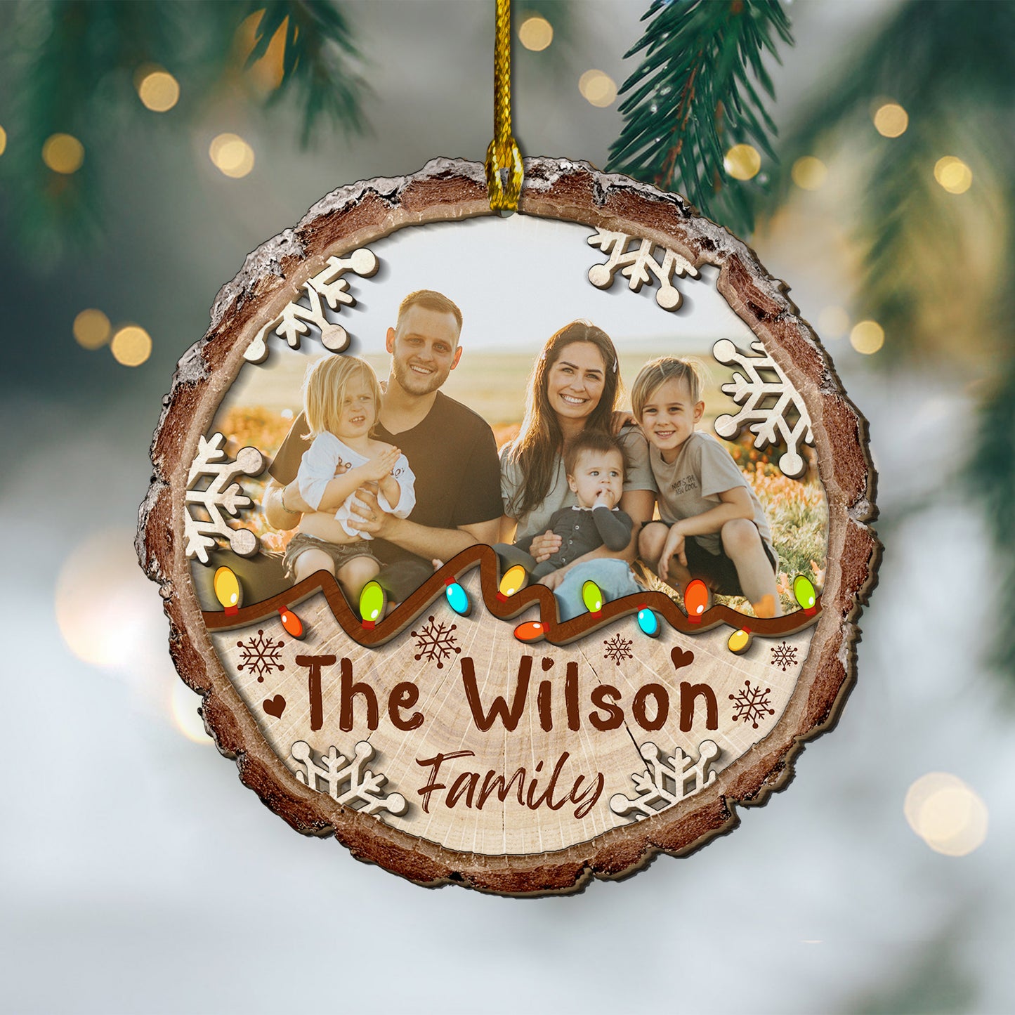 Custom Family Photo 2-Layer Wood Ornament