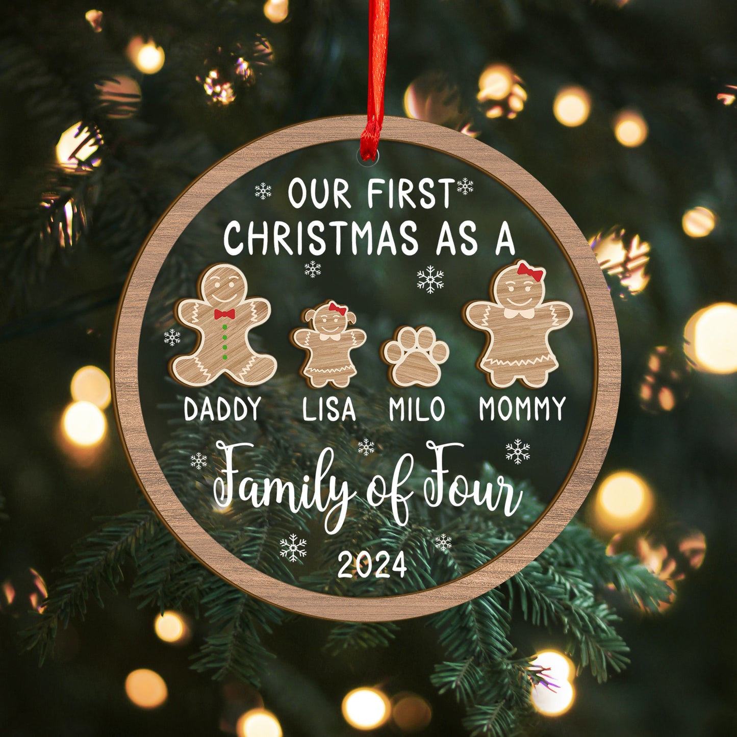 Custom Our First Christmas Gingerbread Wood and Acrylic Ornament