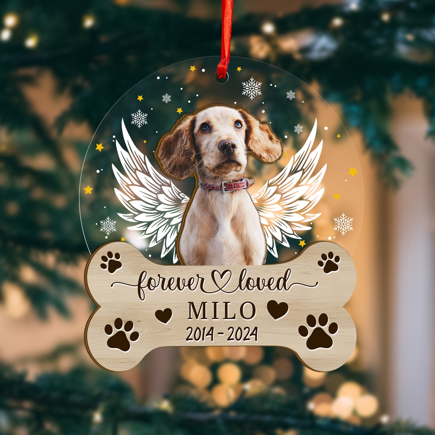 Custom Photo Memorial Dog Wood and Acrylic Ornament