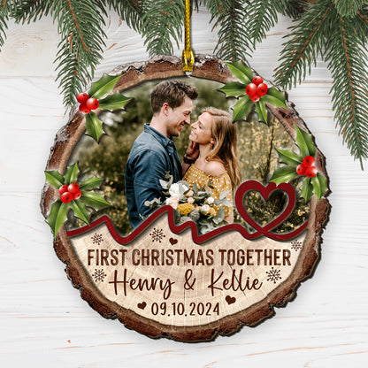 Custom Couple Photo 2-Layer Wood Slice Ornament